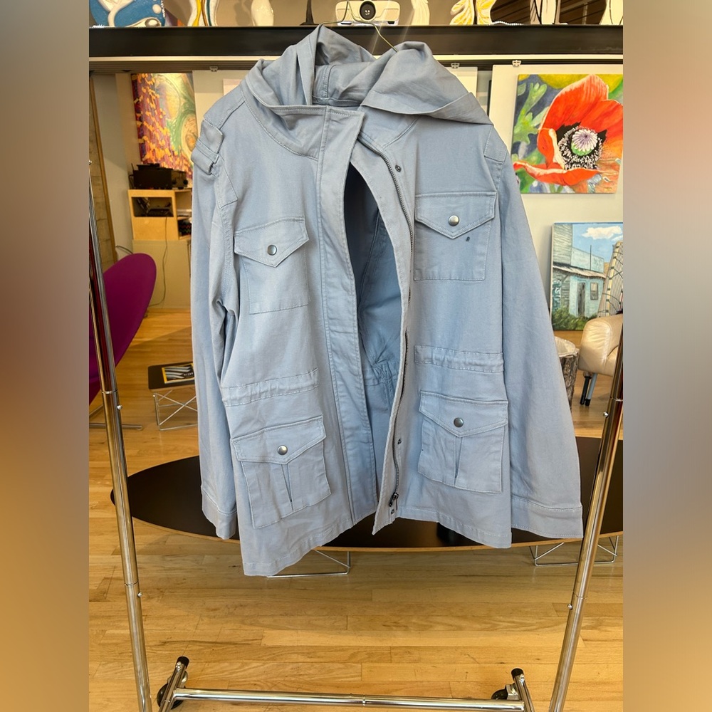 The jacket is a Jean material